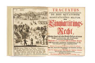 an old book with a drawing of a village and people