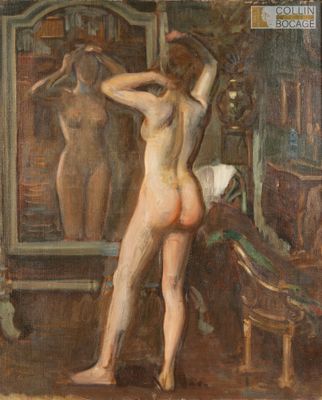 une image représentant un tableau d'une femme nue debout devant un miroir