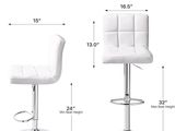 the dimensions of a white bar stool and a stool with a foot rest
