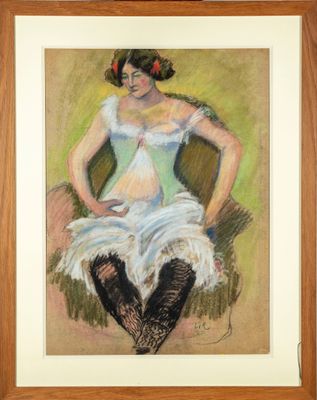 an image of a painting of a woman sitting on a chair
