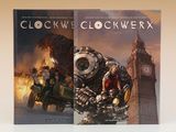 deux livres posés sur une table, avec une tour horloge en arrière-plan