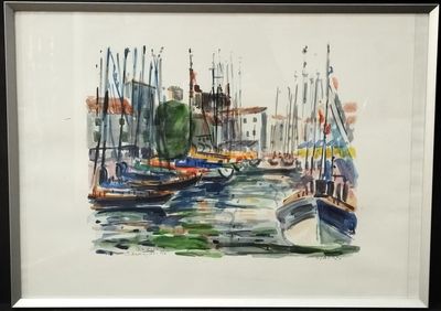 Maurice GAURY (1924) " Vue du port de Saint Martin " aquarel…