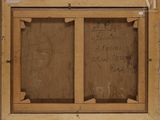 an old picture of a wooden frame with writing on it