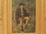 painting of a man sitting on a bench in a park