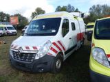 a white van with a red and white stripe on the side of it