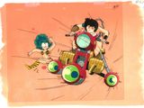illustration of a woman riding a motorcycle with a man on the back of it