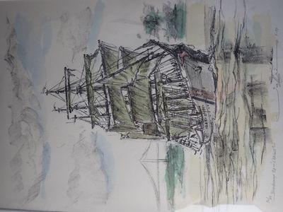 un dessin sur le mur d'une pièce où est accrochée une image