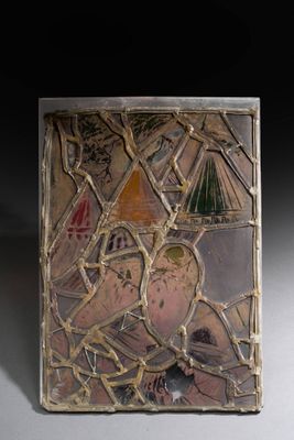 Vitrail en verres de couleur représentant une scène biblique…