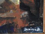 a painting on the wall of a building with a clock on it