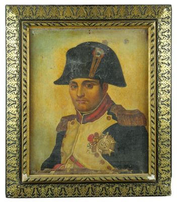 un tableau représentant un homme en uniforme militaire, dans un cadre doré