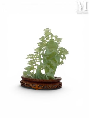 Bonsaï chinois en jade sculpté sur socle