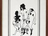 un dessin en noir et blanc représentant un groupe de femmes nues
