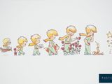 un dessin représentant un groupe d'enfants jouant avec des fleurs
