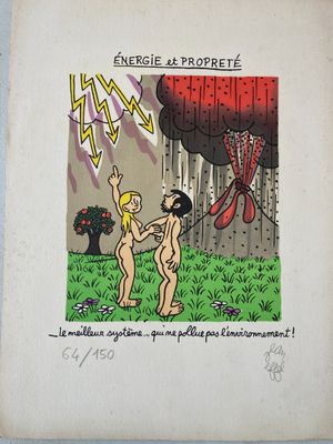 drawing of a cartoon of a man and a woman in a field