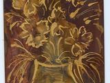 a painting of flowers in a vase on a table