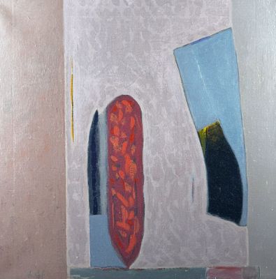 peinture représentant un objet rouge et un objet bleu