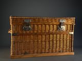 a wicker basket with a metal latch on it