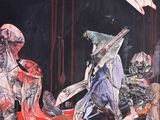 a painting of a group of people with blood on them