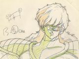 dessin représentant un homme portant des lunettes et une veste verte