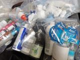 many toothbrushes, toothpaste, toothpaste, toothpaste, toothpaste, toothpaste, toothpaste, tooth