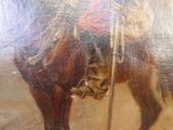 un tableau représentant un homme à cheval, avec une selle