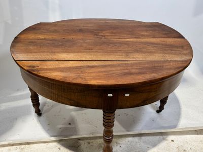 Table console circulaire en noyer, les pieds balustres en bo… - Photo 1