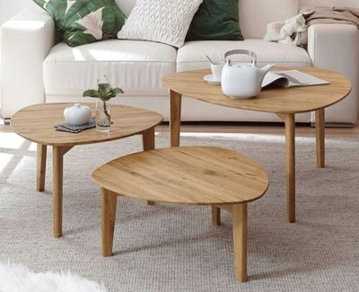 Lot de 3 tables basses en chêne massif , 60 x 60 x 27 cm - 6…