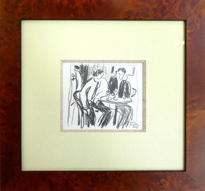 tableau représentant un homme et une femme assis à une table dans un restaurant