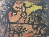 a picture of a painting of a man riding a bike