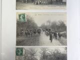 three pictures of a horse drawn carriage on the street