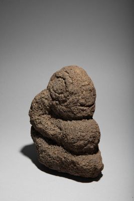 a close up of a rock on a table with a white background