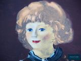 painting of a young girl with blue eyes and a black collared shirt