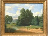une image représentant une peinture de paysage avec des moutons au premier plan