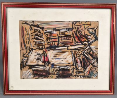 painting of a table and chairs in a room with a painting on the wall
