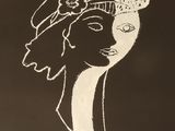 dessin représentant la tête d'une femme avec une fleur dans les cheveux