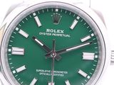 rolex oyster perpetualal green dial steel bracelet watch