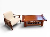 two chairs and a coffee table on a white background