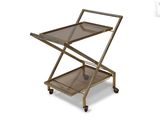 an image of a metal and glass serving cart on wheels