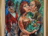 an oil painting of a couple and two children with a dog