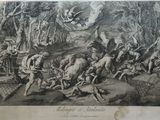 une vieille gravure représentant un groupe de personnes dans une forêt