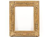 an antique gold frame with a white background