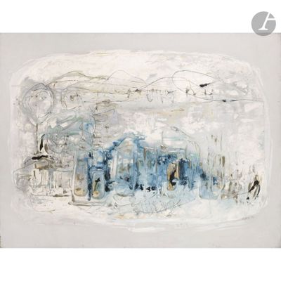 an image of a painting of a train station in the snow
