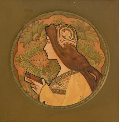 tableau représentant une femme tenant un livre à la main