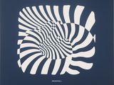une affiche bleue et blanche ornée d'un motif en spirale
