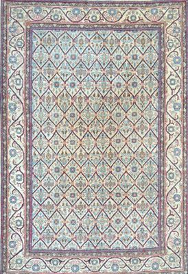a rug with a blue and red design on it