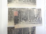 two old photos of a group of people riding horses in a forest