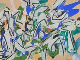 une peinture représentant un mélange de différentes couleurs sur le mur