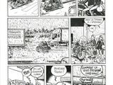 une image tirée d'une bande dessinée représentant un homme à moto sous la pluie