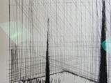 un dessin en noir et blanc représentant un arbre dans un champ