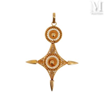 Pendentif croix Pendentif en or jaune 18k (750°/°°) figurant… - Photo 1